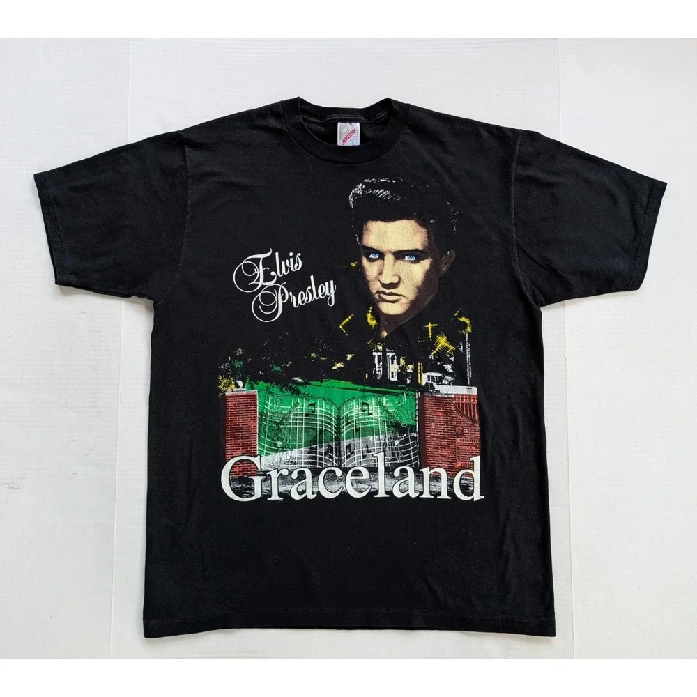 Vintage Elvis Presley Graceland Shirt Mens Large Black 90s Single Stitch‎